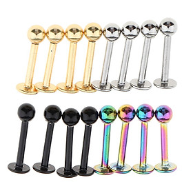 16Pcs Stainless Steel Lip Ring Ball Tongue Bars Rings Barbell Body Piercing