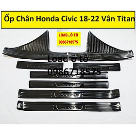 Ốp Bậc Cửa, Nẹp Bước Chân Trong Ngoài Xe Honda Civic 2019- 2022 chất liệu Titan Cao Cấp
