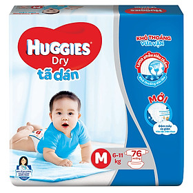 Tã Dán Huggies Dry Gói Cực Đại M76 (76 Miếng) - Bao Bì Mới 