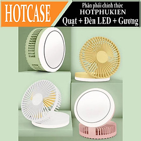 Quạt Fan mini 3 in 1 tích hợp đèn LED và gương trang điểm hiệu HOTCASE Yase YS-2008 (có khả năng đặt đứng nhiều góc độ khác nhau, 3 mức tốc độ gió và 3 mức sáng đèn LED, hoạt động lên lên đến 4h) - Hàng nhập khẩu