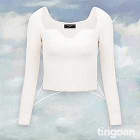 Áo len dài tay viền lượn cổ trắng tingoan TIFFANY TOP/WH