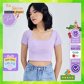 Áo croptop cổ Rộng vải cotton co giãn tốt ba lỗ nữ cộc tay body thun ôm