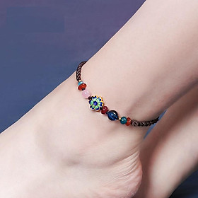 Lắc chân nữ chuỗi hạt thạch anh hồng, mã não. lưu ly và hợp kim tráng men