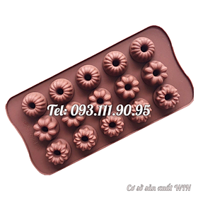 Khuôn silicon làm rau câu, socola 15 loại hoa – Mã số 1477