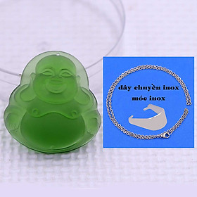 Mặt Phật Di lặc pha lê xanh lá 4.5 cm ( size lớn ) kèm vòng cổ dây chuyền inox trắng + móc inox trắng, mặt dây chuyền Phật cười