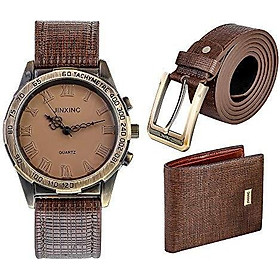 Souarts Birthday-Gift-for-Men Men-Gift-Set Watch Set for Men Artificial Leather Watch+Rachet Belt+Wallet Gift Set with Gift Box Organizer