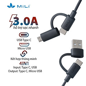  Dây Cáp Sạc 4 Trong 1 Input USB Type-C/USB-A và Output USB Type-C/Micro USB MiLi 1m - HX-L41