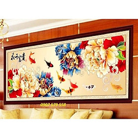 Tranh thêu cửu ngư quần hội kt 150x59 cm CHỈ LỤA BÓNG THÊU KÍN