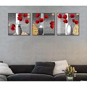Tranh dán tường bộ 3 lọ hoa hồng đẹp Tipo_0233