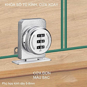 Khóa tủ kính mở bằng 3 mã số có thể thay đổi được, loại 1 hoặc 2 cánh không khung mở xoay