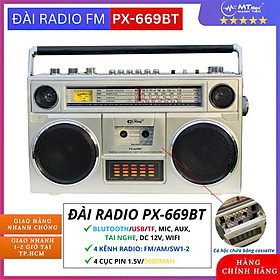 Mua TẶNG NGAY USB NGHE NHẠC KHI MUA   Đài radio cassette cao cấp   đài Radio PX-669BT Kết Nối Đa Dạng  Điều Chỉnh Bass  Volume Đơn Giản  Có Hộc Để Băng Cassette Tiện Lợi   quà tặng ông bà cha mẹ   tiện lợi dễ dàng sử dụng hàng nhập khẩu