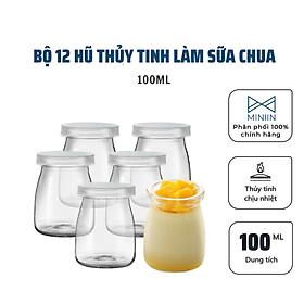 Mua Bộ 12 Hũ Thủy Tinh Sọc Làm Sữa Chua 100ml  Hũ Lọ Yaourt  Lọ Pudding  Hủ Làm Sữa Chua  Caramen- Có Nắp Đậy- Hàng Chính Hãng MINIIN