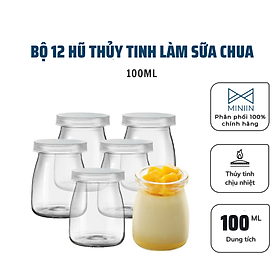 Hình ảnh Bộ 12 Hũ Thủy Tinh Sọc Làm Sữa Chua 100ml, Hũ Lọ Yaourt, Lọ Pudding, Hủ Làm Sữa Chua, Caramen- Có Nắp Đậy- Hàng Chính Hãng MINIIN