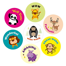 Cute Animal Reward Sticker Incentive Sticker Positive Words Sticker Paper Roll Diameter 38mm for Kid Teacher School