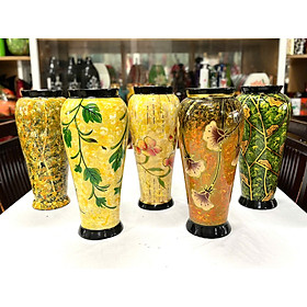 Bình hoa sơn mài Thanh Bình Lê- Bình lu cao có đế size 34x15 cm / Hút tài lộc cao cấp