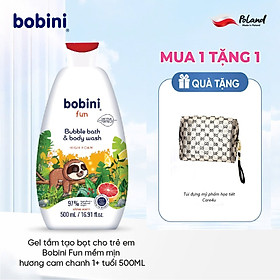 Gel tắm tạo bọt cho trẻ em Bobini Fun mềm mịn hương cam chanh 1+ tuổi 500ML