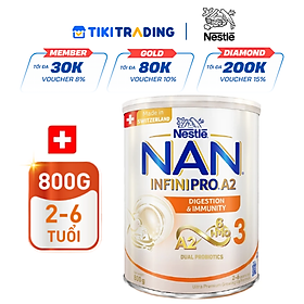 Sữa bột NAN INFINIPRO A2 3 với công thức đầu tiên chứa đạm A2, 6HMO & Lợi khuẩn kép nhập khẩu Thụy Sĩ - Hộp 800g (2 - 6 tuổi)