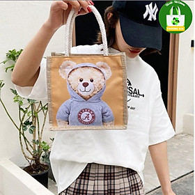 Túi Vải Cói, Vải Đay Vải Bố Túi xách nữ Khóa kéo Họa Tiết Gấu Hoa thời trang Lucky Strar Trương Gia 14