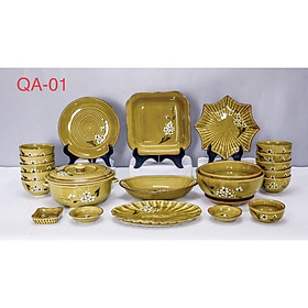 Mua Set bát đĩa 20-21 món  men hoàng thổ. Gốm sứ Bát Tràng cao cấp.