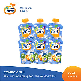 Combo 6 Gói Trái cây nghiền vị táo, mơ và kem tươi Fruto Nyanya 90g