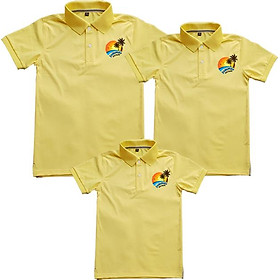 Áo thun cá sấu gia đình họa tiết Summer màu vàng