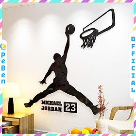 Tranh dán tường mica 3d decor khổ lớn ngôi sao bóng rổ nba michael jordan trang trí phòng khách, phòng ngủ, phòng cưới