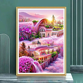 Mua Tranh thêu kín Lâu đài trên mây 8Z245  thêu 4 sợi  9CT  kích thước 60*90 cm