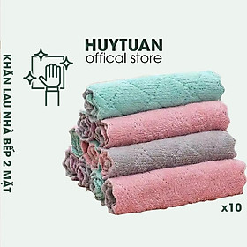 Mua Combo 10 khăn lau tay  lau bát đĩa  rửa chén  lau nhà bếp 2 mặt siêu thấm (KLT04)