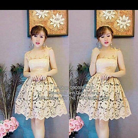 Đầm ren lót phồng quai viền ren