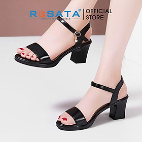 Giày sandal nữ ROSATA RO576 đế vuông cao gót 5 phân mũi tròn quai hậu cài khóa dây mảnh màu đen xuất xứ Việt Nam - ĐEN