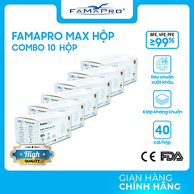 [HỘP - FAMAPRO MAX] - Khẩu trang y tế kháng khuẩn 4 lớp Famapro Max (40 cái/ hộp) - COMBO 10 HỘP