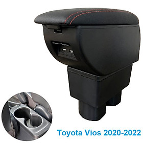 Hộp tỳ tay ô tô Toyota Vios 2020-2022 tích hợp 4 cổng USB Chất liệu Nhựa ABS da PU cao cấp