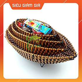 Mua Khay thuyền nhựa đan mây đựng bánh kẹo  đựng vật dụng gia đình quán ăn  khay decor trang trí