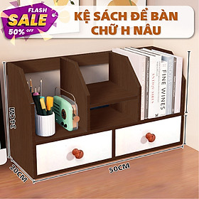 Kệ Sách Để Bàn Chữ H Chắc Chắn, Kèm 2 Ngăn Kéo Cao Cấp - Dễ Lắp Ráp