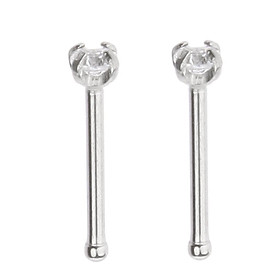 2x Crystal Stainless Steel Straight Nose Pin Bar Studs Ladies Body Jewelry