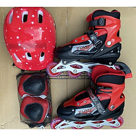 Giầy trượt patin cao cấp tặng kèm bộ bảo vệ chân tay và mũ bảo hiểm màu đỏ