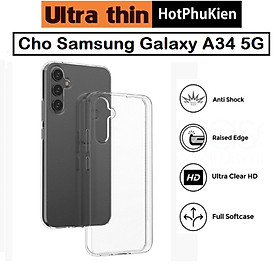 Ốp lưng silicon dẻo cho Samsung Galaxy A34 5G hiệu Ultra Thin trong suốt mỏng 0.6mm độ trong tuyệt đối chống trầy xước - Hàng nhập khẩu