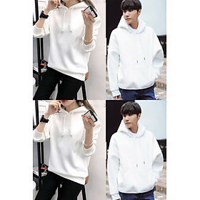 Combo Áo Khoác Hoodie Cặp -Couple Nam Nữ Trắng (Đen) -Trơn Nỉ Bông -Thời Trang Kactus Cao Cấp