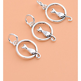 Combo 3 cái charm bạc hình mèo ngồi vòng tròn treo - Ngọc Quý Gemstones