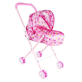 Baby Pink Push Cart Portable Pushchair Doll Trolley Accessory Kids Toys