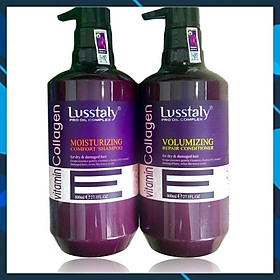 Bộ dầu gội xả Lusstaly Vitamin Collagen Moisturizing Comfort - Volumizing Repair phục hồi siêu mượt tóc cao cấp 800ml