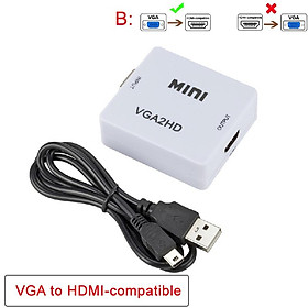Tương thích HDMI với bộ chuyển đổi bộ chuyển đổi VGA cho máy tính xách tay Xbox360 DVD PS3 PC HD 1080p Video Audio Box Converter cho máy chiếu hộp TV: White-VGA2HD
