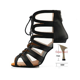 Giày khiêu vũ Latin Phụ nữ da đen cao gót giày phụ nữ giày khiêu vũ cho phụ nữ nhảy dép đi giày dance dan Color: picture heel 7.5cm Shoe Size: 4