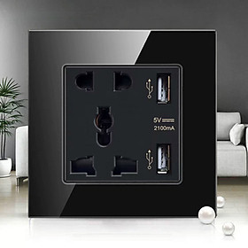 Mua Ổ cắm điện đôi 3 chấu có 2 cổng USB mặt kính cường lực ATS-UKW-USB