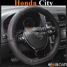 Bọc vô lăng D cut xe ô tô Honda City volang Dcut da cao cấp - OTOALO - Đen chỉ đỏ