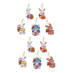 10 Pieces 5D DIY Easter Diamond Painting Keychain Kits, Double Sided Full Drill Rhinestone Painting Key Chains, Pendant for Backpack, Handbag Decor