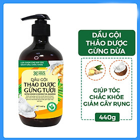 Dầu gội thảo dược gừng dừa Cocayhoala hỗ trợ trị gàu, hết ngứa, dung tích 440g-95% thành phần từ gừng tươi hữu cơ còn nguyên xơ gừng, hỗ trợ trị rụng tóc, kích thích mọc tóc vượt trội, an toàn cho mẹ bầu mẹ sau sinh