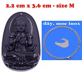 Mặt Phật Đại nhật như lai đá thạch anh đen 3.6 cm kèm dây chuyền inox - mặt dây chuyền size M, Mặt Phật bản mệnh