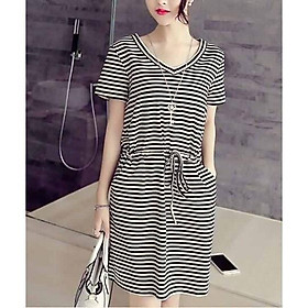 GIÁ XƯỞNG - Đầm sọc ngang thắt nơ