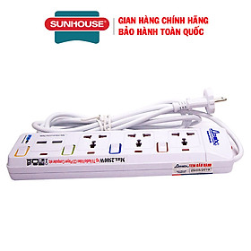 Ổ cắm điện Sunhouse SHE-OC2-5RD, Công suất 2500W, Dây dài 4,5m, Công tắc riêng biệt cho từng ổ, Bảo hành 12 tháng - OC2-3RU Dây dài 2,5m Có USB
